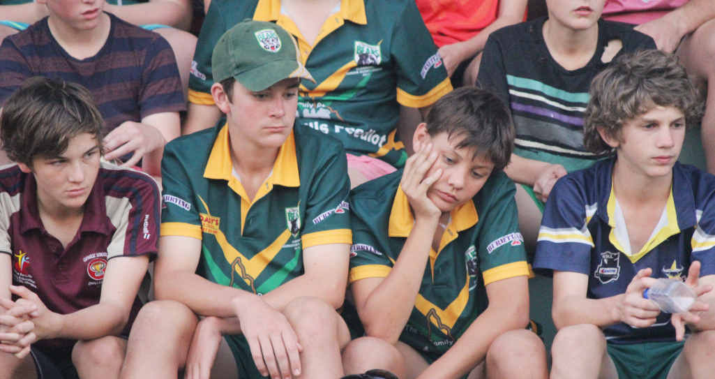 GLUM: Thomas Mills, Gus Roberts, Damon King and Jarred Bloxsom at a club meeting on Tuesday. GLUM: Thomas Mills, Gus Roberts, Damon King and Jarred Bloxsom at a club meeting on Tuesday.